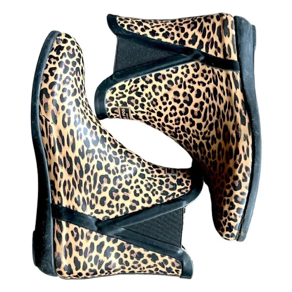 Women's London Fog Piccadilly Waterproof Leopard Animal Print Rain Boots Size 8
